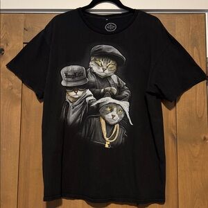 Cat Hug Life T-Shirt Mens L black gray short sleeve cat rapper trio cotton funny